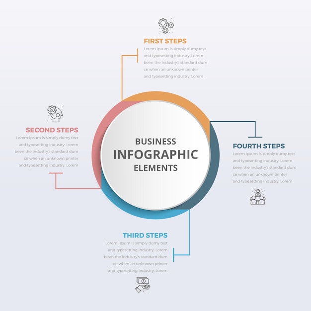 Infografía de círculo empresarial moderno simple con 04 pasos