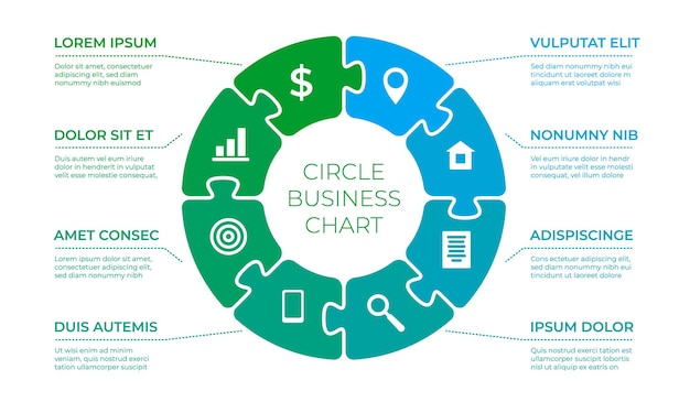 Infografía de círculo de rompecabezas Pieza de rompecabezas en diagrama redondo proceso de negocio paso a paso Iniciar proyecto con plantilla de vector reciente de rompecabezas