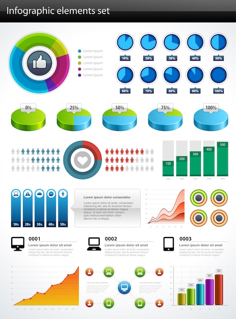 Infografía colección vector gráfico y tablas de diseño de elementos y conjunto de iconos de visualización de datos.