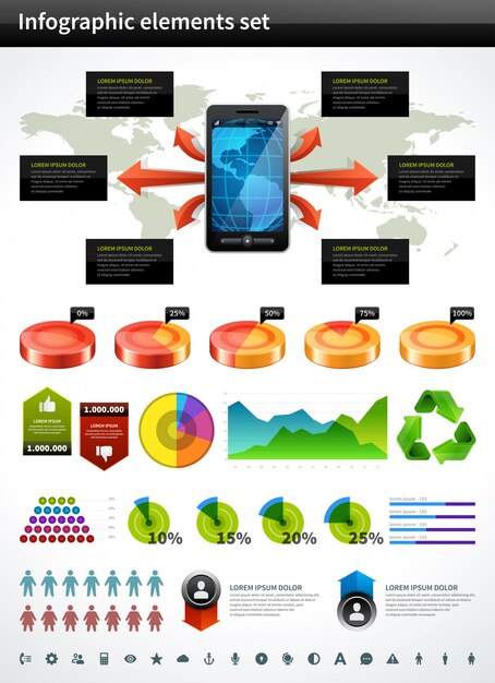 Infografía colección vector gráfico y tablas de diseño de elementos y conjunto de iconos de visualización de datos.