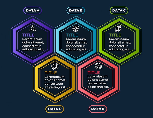 Infografía colorida con 5 opciones de datos