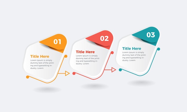 Infografía colorida Gráfico de proceso empresarial tres pasos, plantilla para infografía empresarial