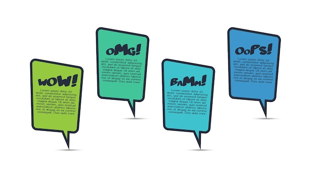 Infografía de cómics con opciones de 4 pasos partes o procesos Visualización de datos de negocios plantilla de infografía creativa