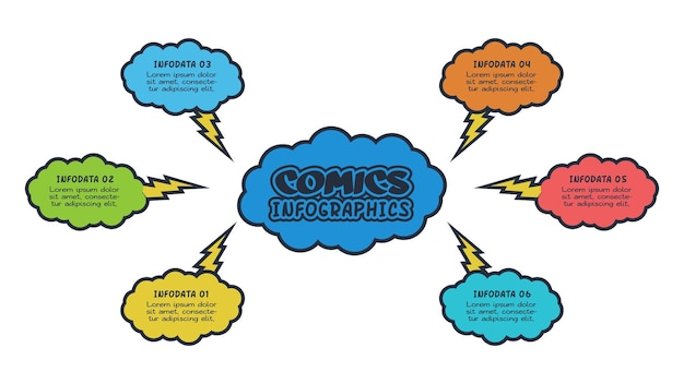 Vector infografía de cómics con opciones de 6 pasos partes o procesos visualización de datos de negocios