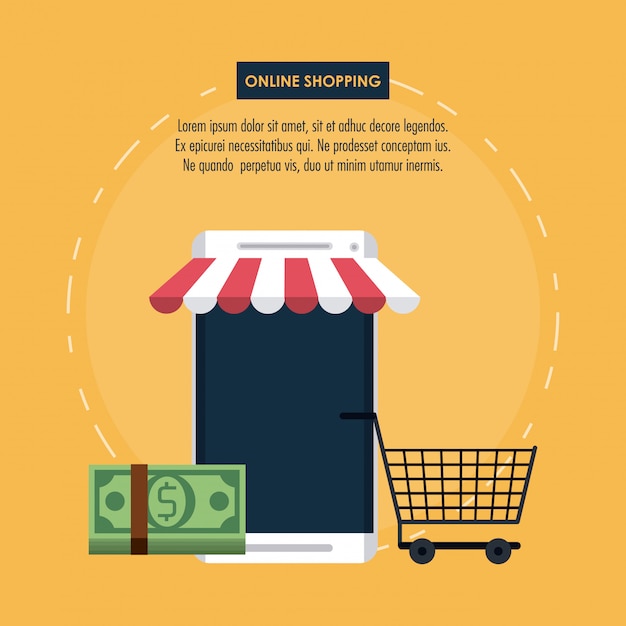 Infografía de compras en línea con elementos de dibujos animados