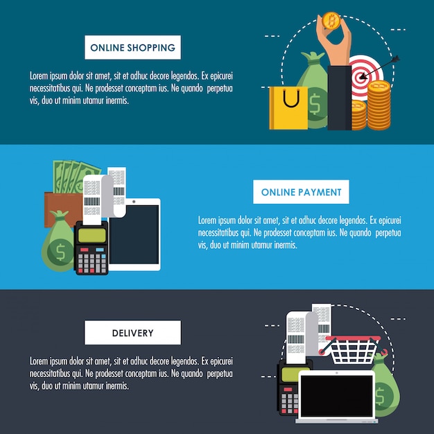 Infografía de compras en línea con elementos de dibujos animados