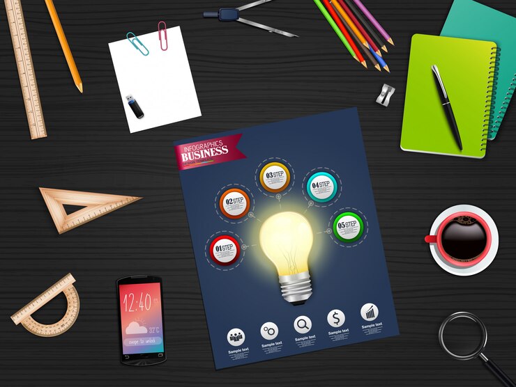 Vector infografía concepto de plantilla de negocio con papelería