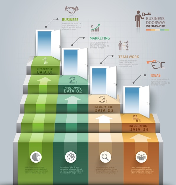 Infografía conceptual de entrada de escalera de negocios.