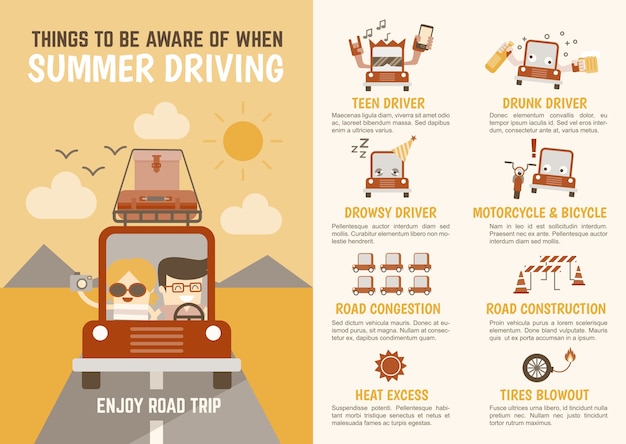 Vector infografía de conducción de verano