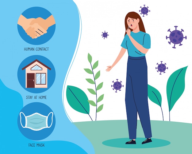 Vector infografía de coronavirus y mujer con tos