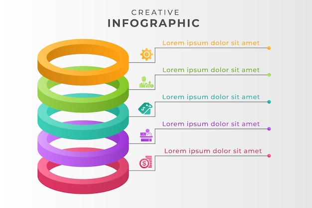 Vector infografía creativa con cinco opciones con formas 3d