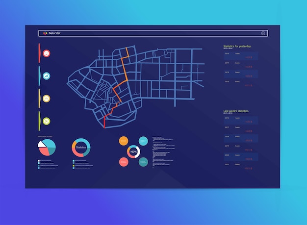 Infografía creativa del tema del tablero de la navegación del mapa de la ciudad