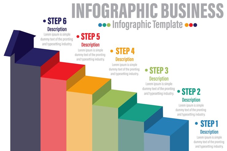 Vector infografía creativa vectorial de gráfico de barras de columnas con seis opciones tabla de negocios de comparación moderna aislada sobre fondo transparente línea de tiempo de diseño con plantilla de diapositiva de datos