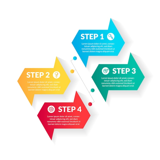 Infografía de degradado colorido moderno de 4 pasos. perfecto para presentaciones, diagramas de procesos, flujo de trabajo y pancartas