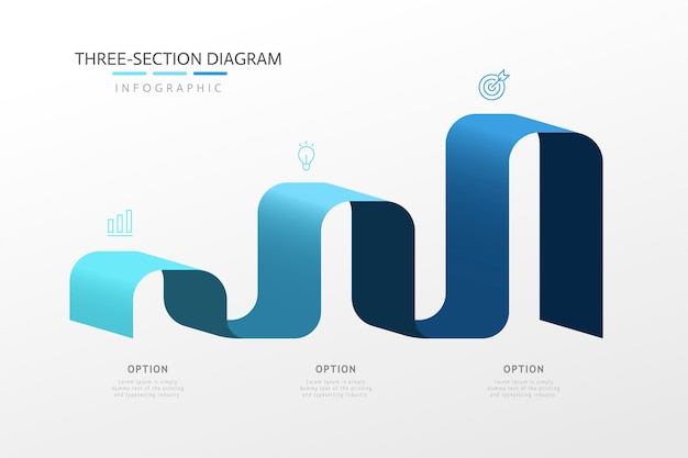 Infografía de diagrama de 3 secciones.