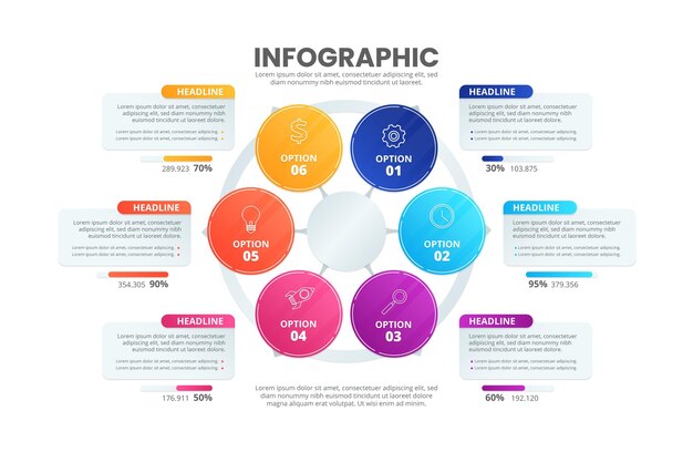 Infografía de diagrama circular degradado