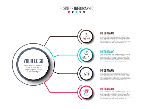 Infografía de diagrama de flujo con 4 opciones diapositiva para presentación comercial