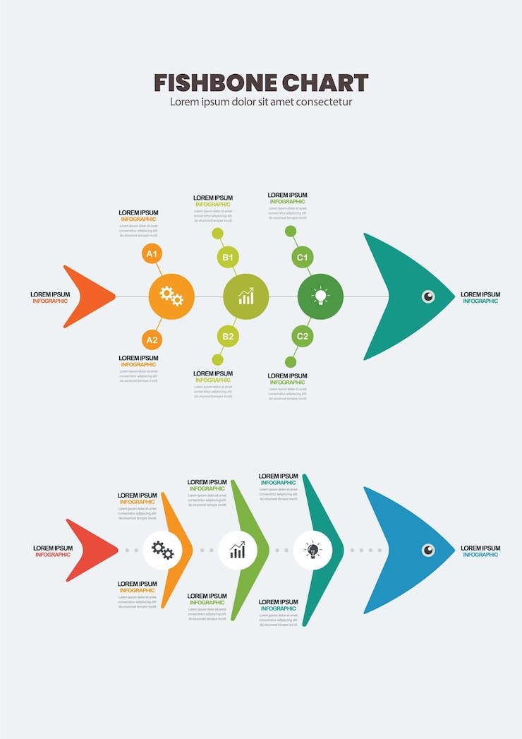 Vector infografía de diagrama de gráfico de espina de pescado