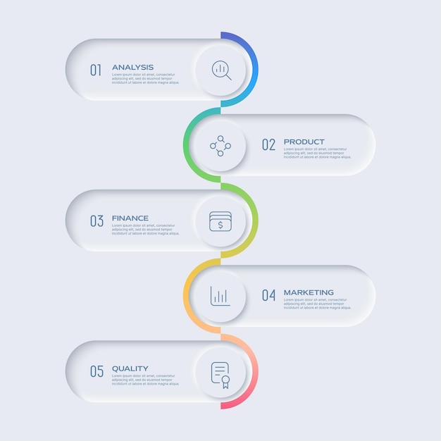 Infografía de diseño de neumorfismo 5 gráfico de opciones diseño limpio mínimo