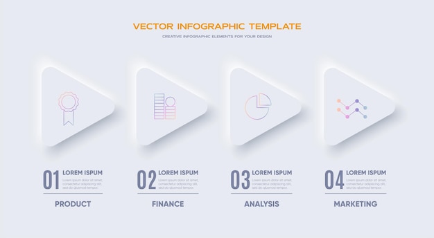 Infografía de diseño de neumorfismo Ilustración de línea de tiempo en 4 pasos