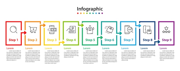 Vector infografía elemento diseño 9 pasos, planificación infochart.