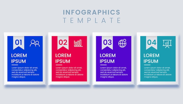 Infografía empresarial con 4 opciones o pasos.