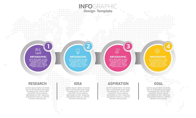 Infografía empresarial 4 pasos para el éxito con la inspiración y el objetivo de la idea de investigación