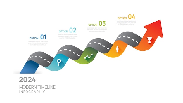 Infografía empresarial camino hacia arriba flecha línea de tiempo vector icono gráfico gráfico gráfico financiero de negocios