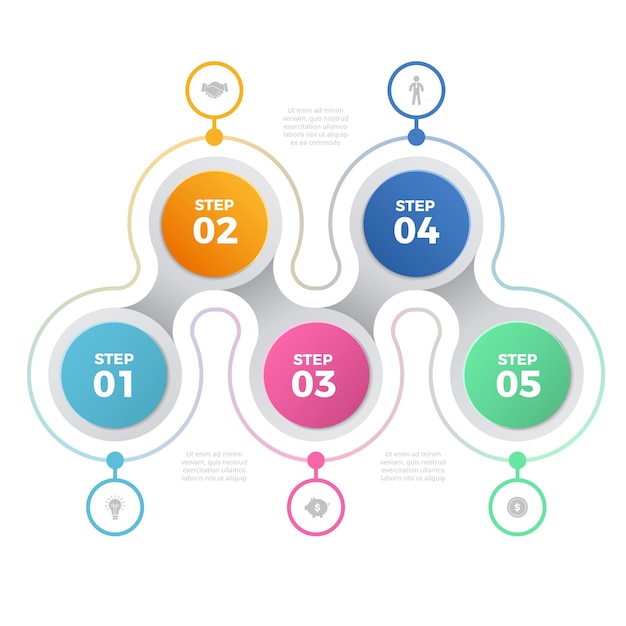 Vector infografía empresarial con cinco pasos.