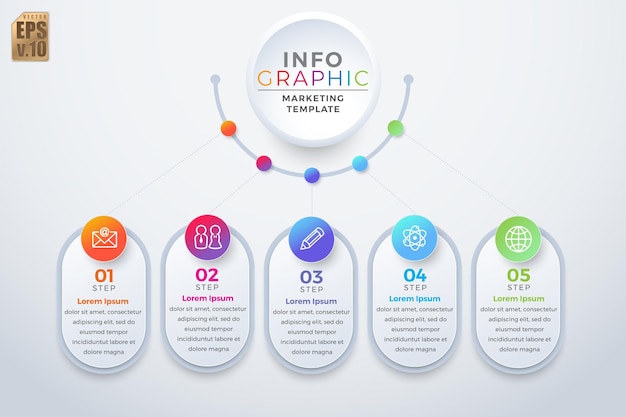 Infografía empresarial colorida plantilla vector diseño círculo iconos 5 opciones o pasos en estilo minimalista aislado Puede utilizarse para el proceso de marketing presentaciones de flujo de trabajo diagrama de flujo de diseño anuncio de impresión