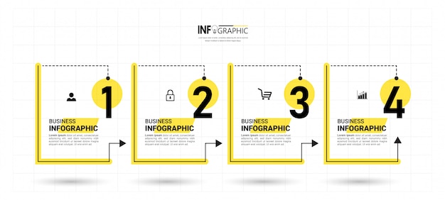 Infografía empresarial con cuatro pasos.