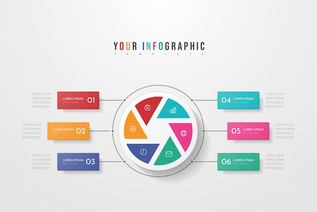 Infografía empresarial estilo círculo con seis opciones, pasos o procesos. infografía circular o de ciclo.