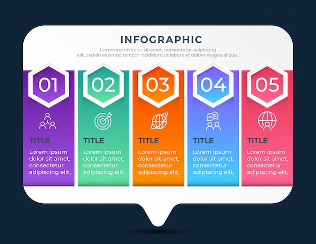 Infografía empresarial moderna con cinco opciones de paso