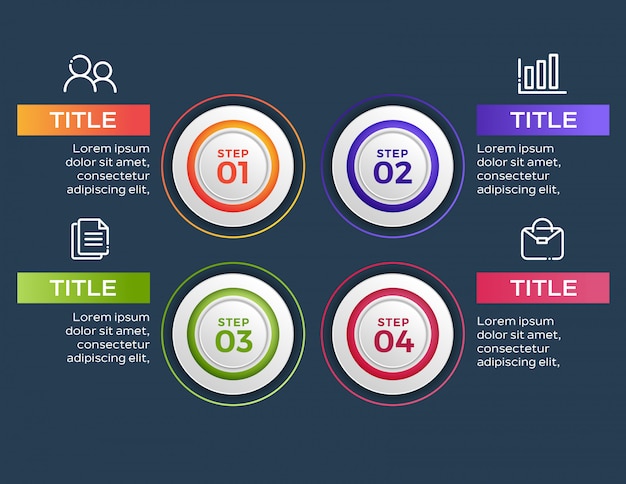 Infografía empresarial moderna con cuatro pasos