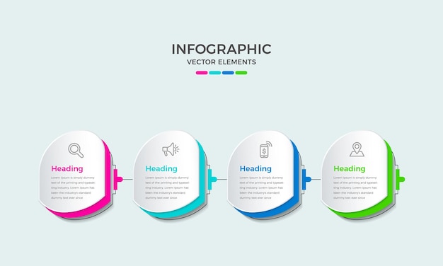 Infografía empresarial con plantilla de diseño de elementos de cuatro pasos, presentación infográfica vectorial