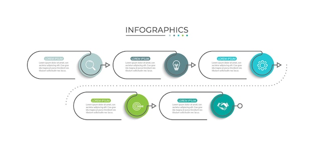 Infografía empresarial de proceso de línea delgada con plantilla cuadrada Ilustración vectorial 5 opciones
