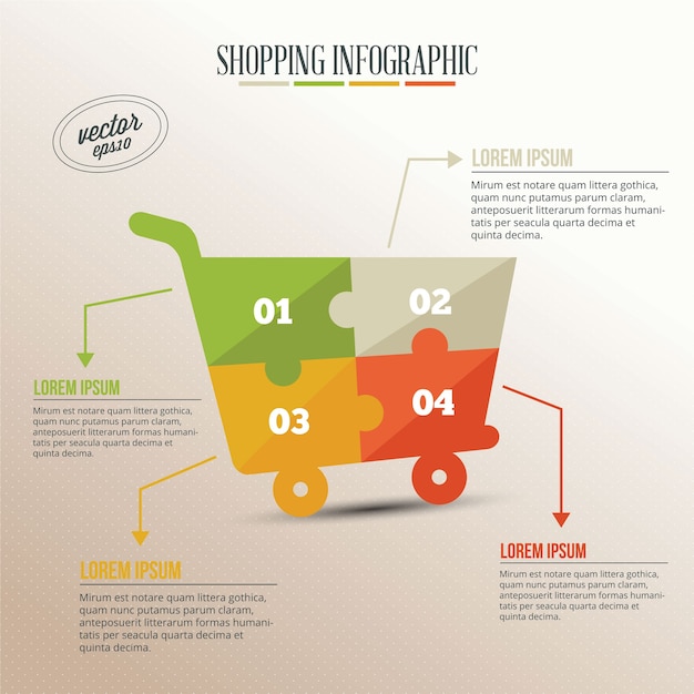 Infografía empresarial, rompecabezas de carrito de la compra