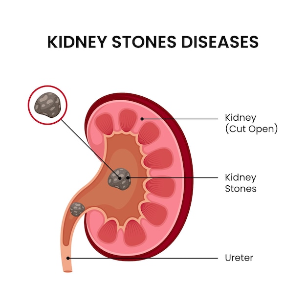 Vector infografía de la enfermedad de los cálculos renales en humanos