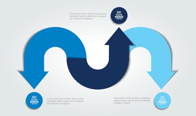 infografía de esquema de diagrama de flecha de 3 pasos