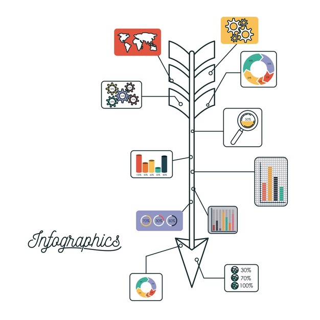 Infografía y estadísticas con el icono de flecha de caza