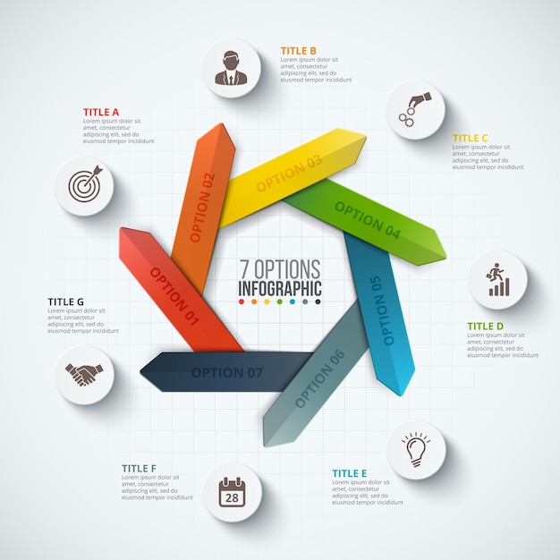 Infografía de flechas vectoriales con 7 opciones