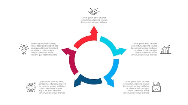 Infografía de flechas vectoriales. diagrama de ciclo con 5 opciones. plantilla de negocio para presentación.