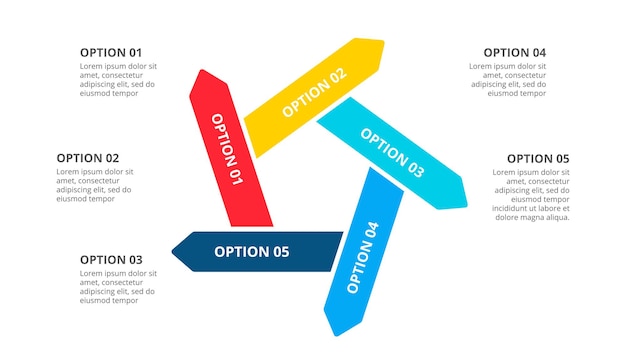 Infografía de flechas vectoriales. diagrama de ciclo con 5 opciones. plantilla de negocio para presentación.