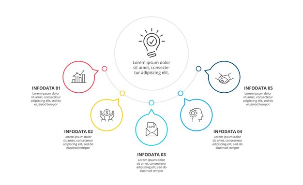 Infografía de flujo plano de línea delgada con 5 opciones