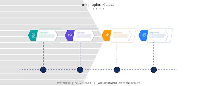 Infografía de flujo de trabajo de línea de tiempo empresarial Elementos gráficos de hitos corporativos Presentación de la empresa