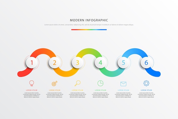 Infografía de flujo de trabajo de línea de tiempo empresarial con elementos redondos 3d realistas informe corporativo moderno