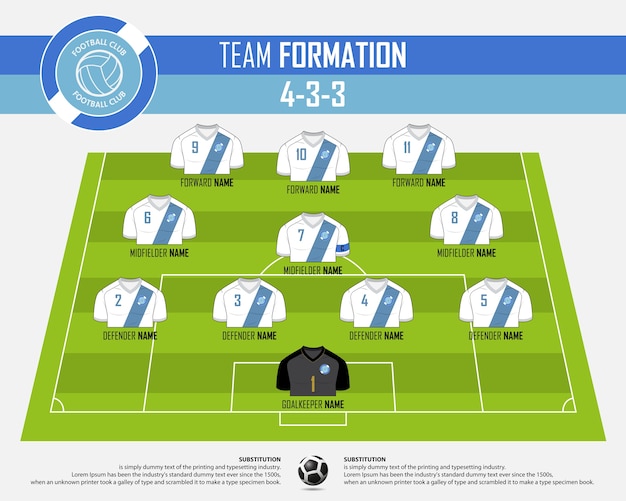 Vector infografía de formación de partidos de fútbol o fútbol