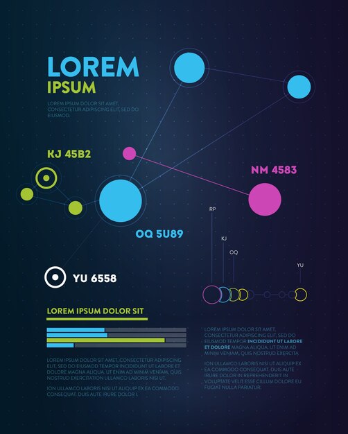 Infografía futurista. Estética de la información. Visualización gráfica de hilos de datos complejos. Gráfico de datos abstractos.