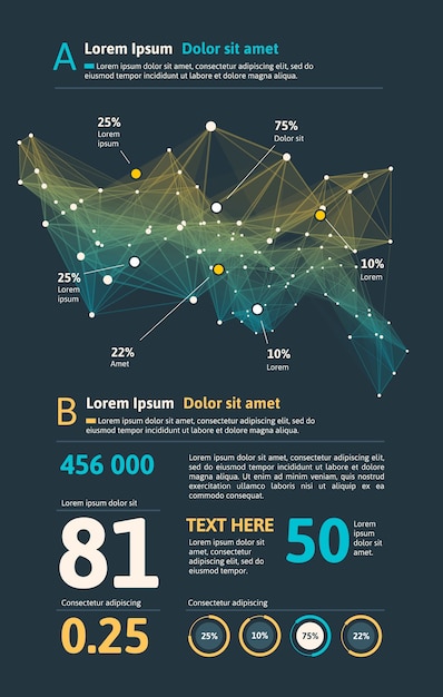 Vector infografía futurista. estética de la información. visualización gráfica de hilos de datos complejos. gráfico de datos abstractos.