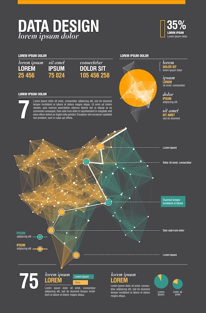 Infografía futurista. Estética de la información. Visualización gráfica de hilos de datos complejos. Gráfico de datos abstractos.